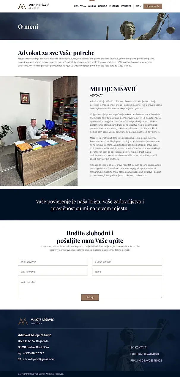 Über mich und Leistungen — die Website von Advokat Miloje Nišavić