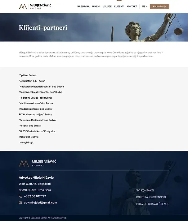 Mandanten und Kontakt — die Website von Advokat Miloje Nišavić