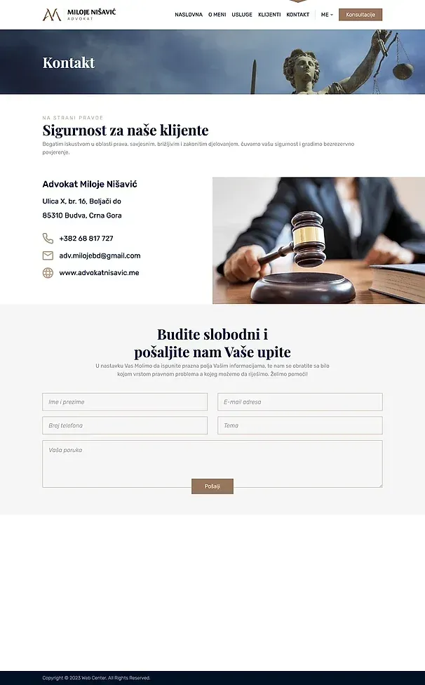Mandanten und Kontakt — die Website von Advokat Miloje Nišavić