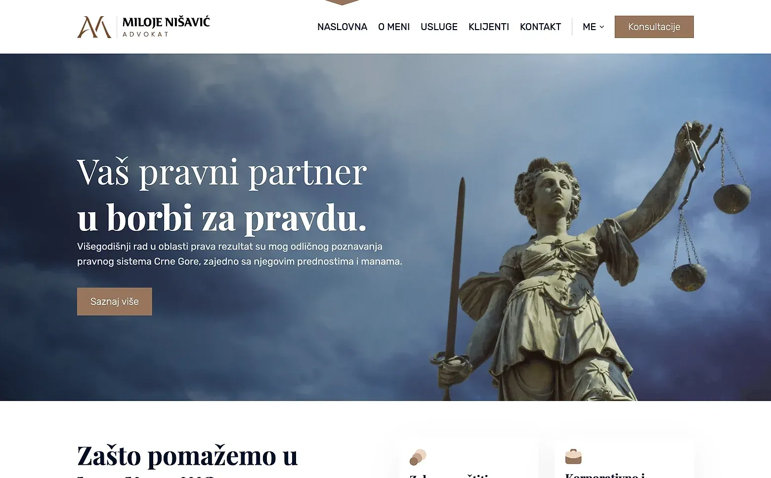 Home page of the Advokat Miloje Nišavić website