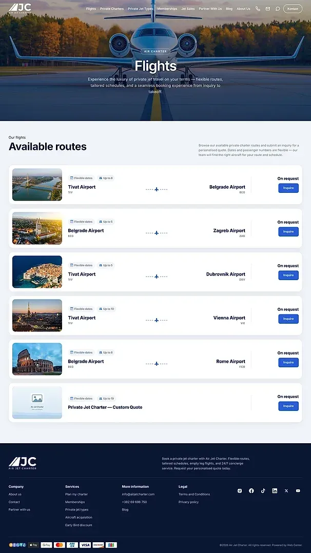 Flights and Private charters — the Air Jet Charter site
