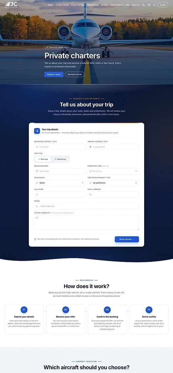 Flights and Private charters — the Air Jet Charter site