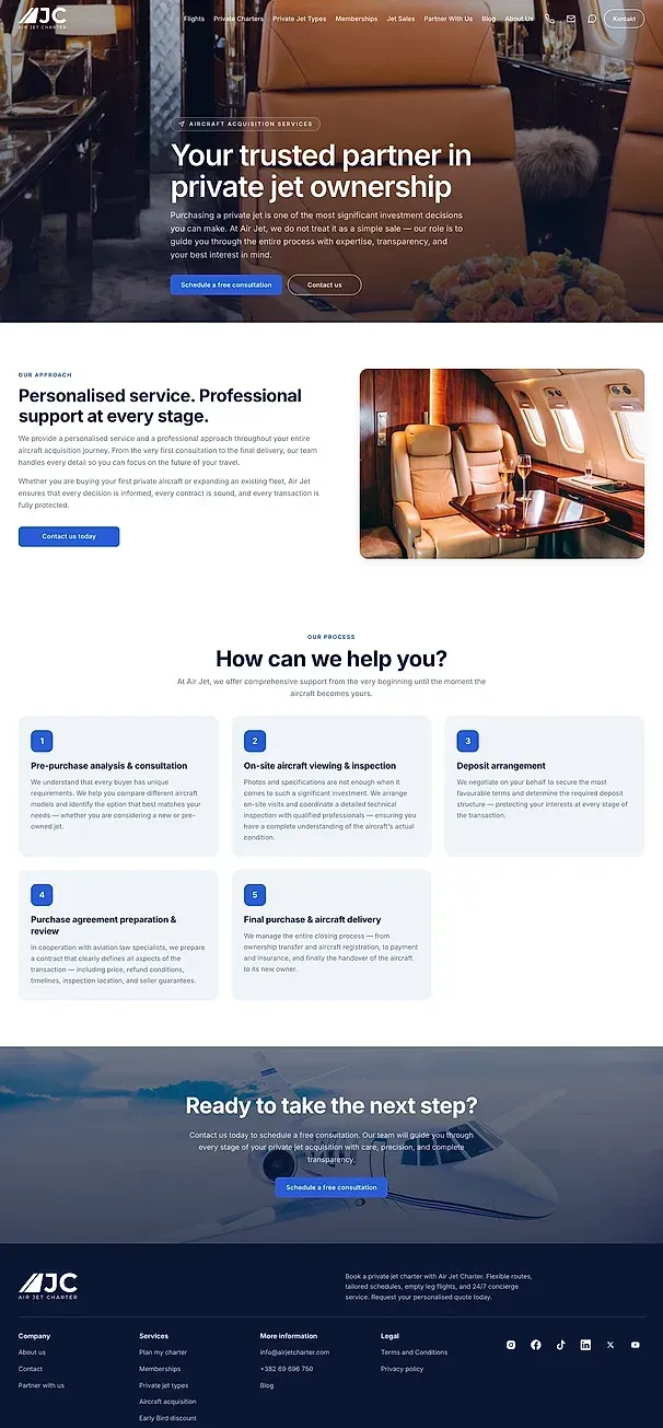 Private jet types and Jet sales — the Air Jet Charter site