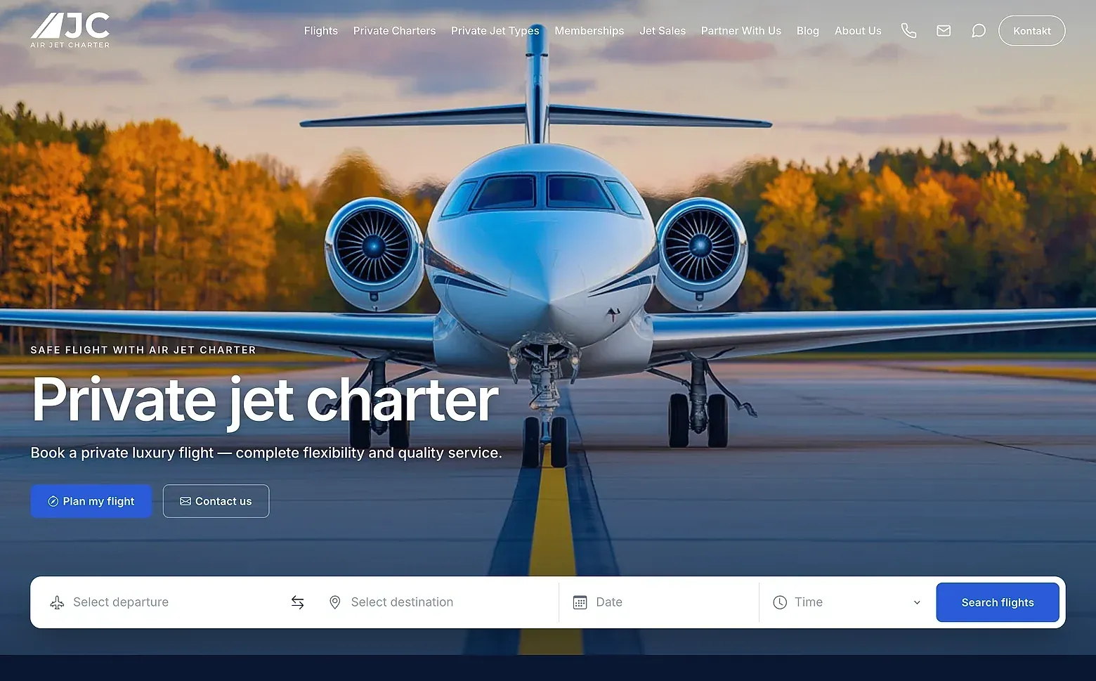 Startseite der Website Air Jet Charter