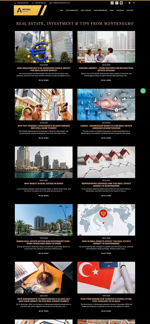 Blog und OUR TEAM — die Website von Amfora Real Estate