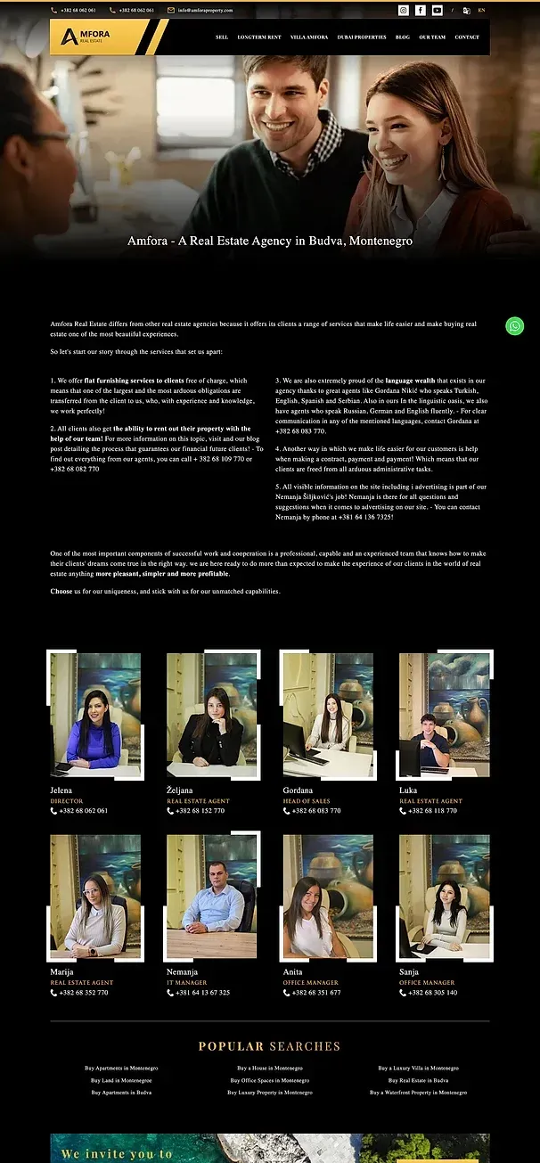 Blog und OUR TEAM — die Website von Amfora Real Estate
