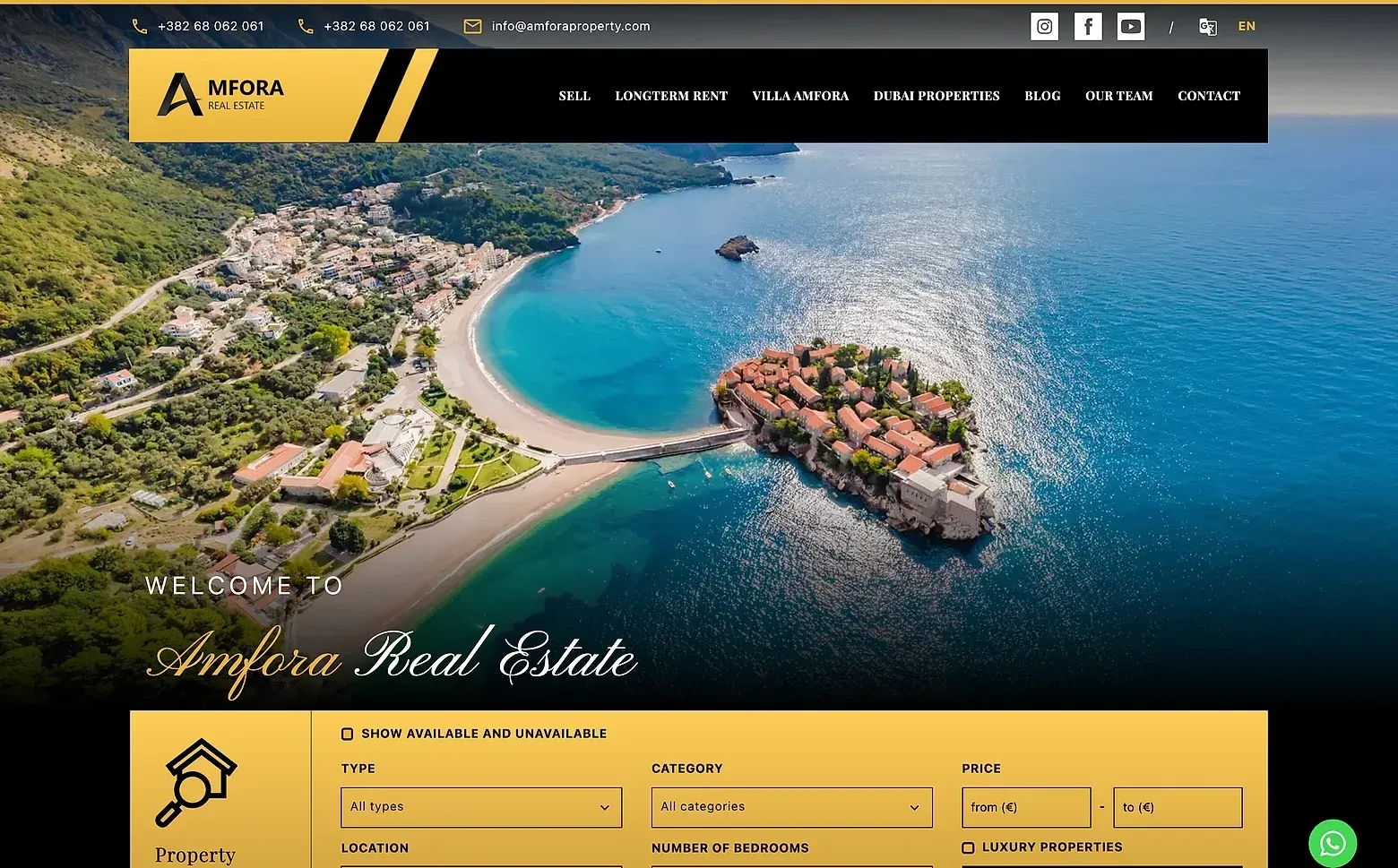 Home page of the Amfora Real Estate website