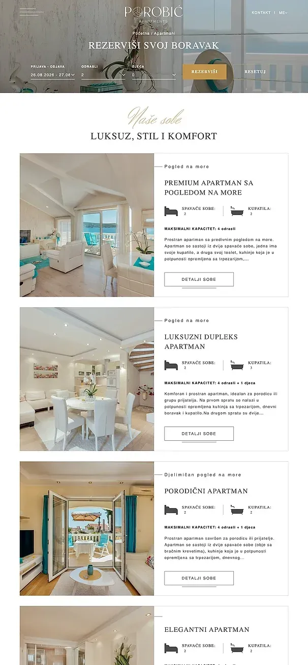 Kontakt und Apartments — die Website von Apartmani Porobić
