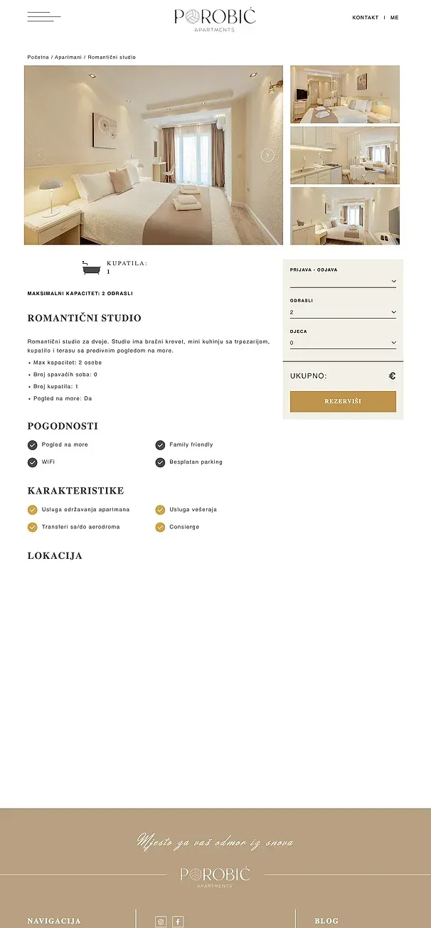Romantisches Studio und Romantisches Ein-Zimmer-Apartment — die Website von Apartmani Porobić