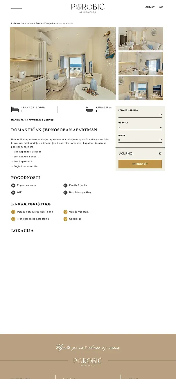 Romantični studio i Romantičan jednosoban apartman — sajt Apartmani Porobić