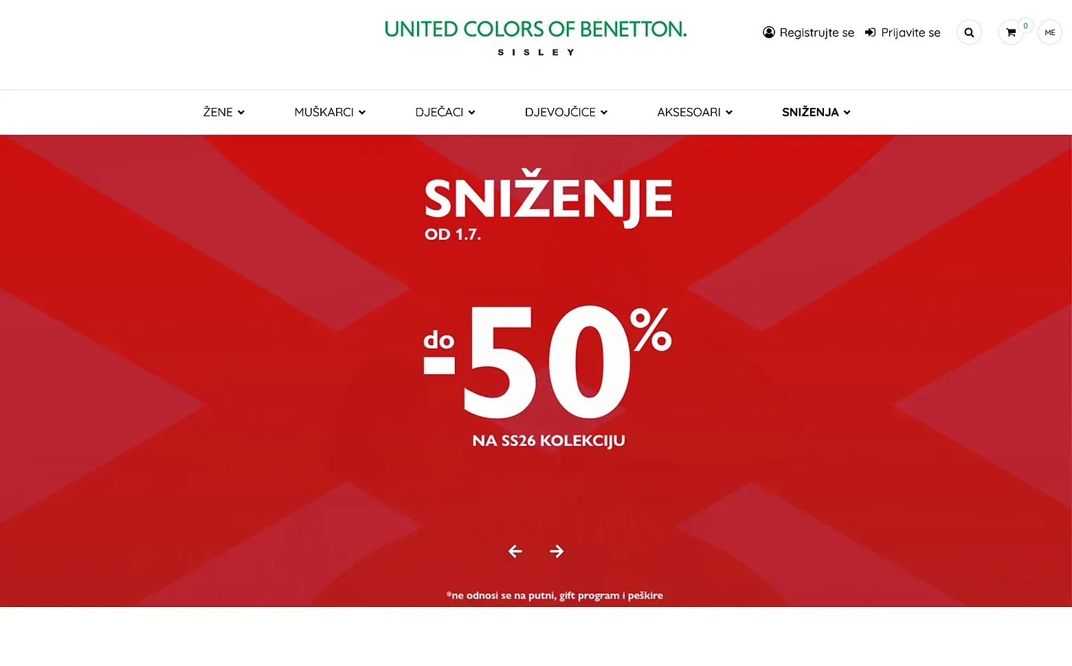 Home page of the Benetton Crna Gora website