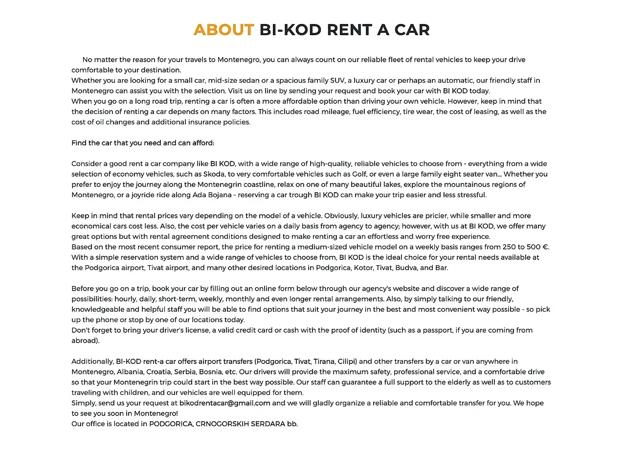 Startseite — die Website von Bi-Kod Rent A Car