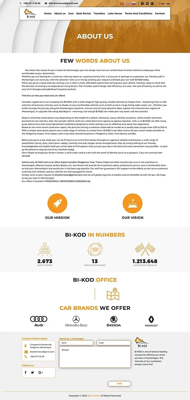 Über uns und Fahrzeuge — die Website von Bi-Kod Rent A Car