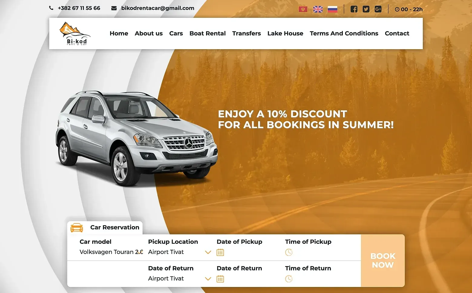 Naslovna strana sajta Bi-Kod Rent A Car