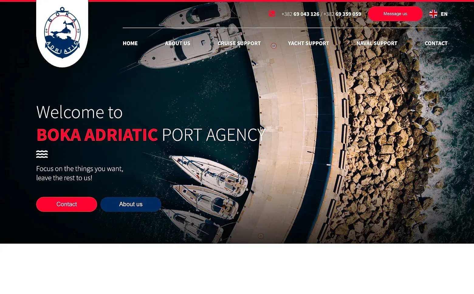 Home page of the Boka Adriatic Port Agency website