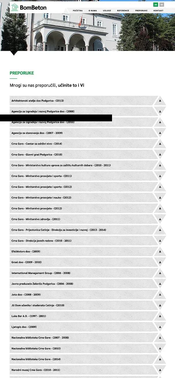 References and PREPORUKE — the BomBeton site