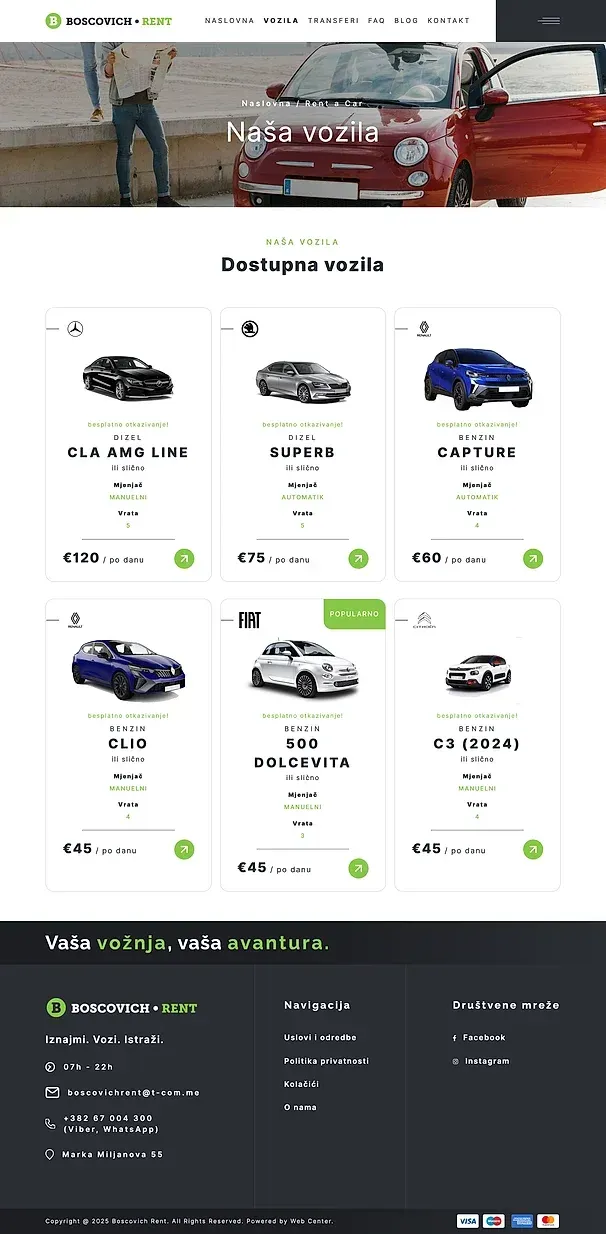 Fahrzeuge und Transfers — die Website von Boschovich Rent a Car