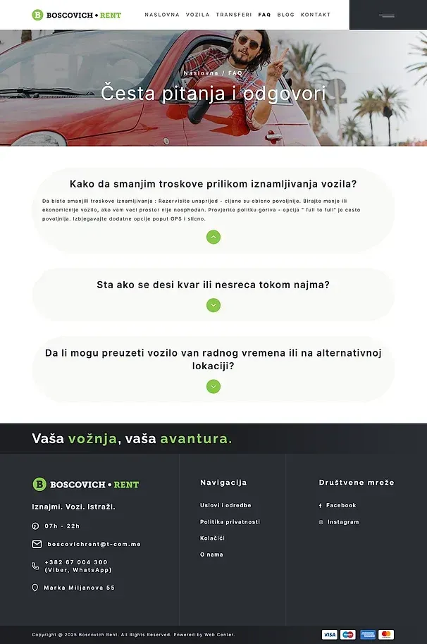 Blog und Kontakt — die Website von Boschovich Rent a Car