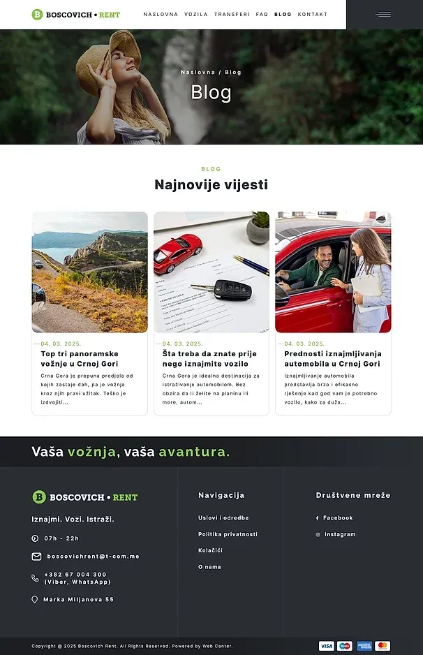 Blog und Kontakt — die Website von Boschovich Rent a Car