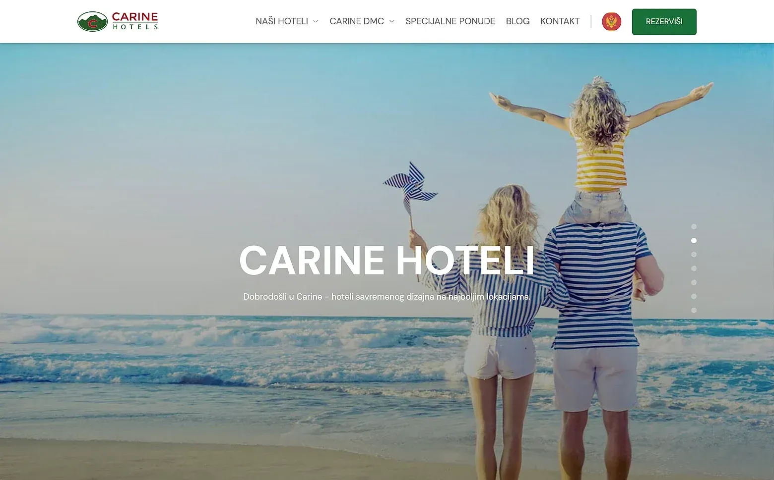 Startseite der Website Carine Hotels