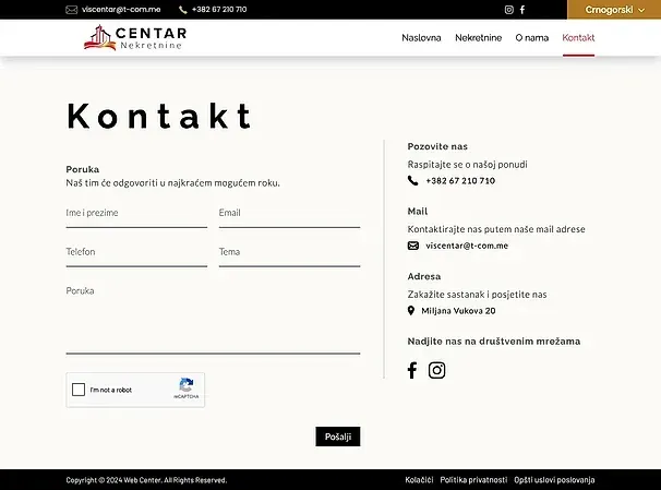 Kontakt — sajt Centar Nekretnine