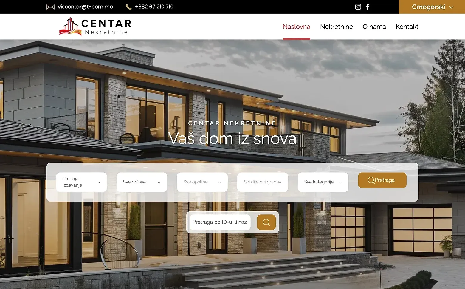 Home page of the Centar Nekretnine website
