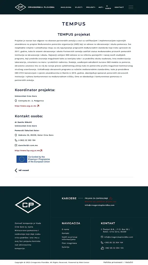 Tempus und Zertifikate — die Website von CG Plovidba