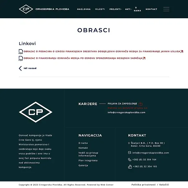 Formulare und Integritätsplan — die Website von CG Plovidba