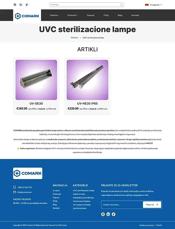 UVC-Sterilisationslampen und Händetrockner — die Website von Comark