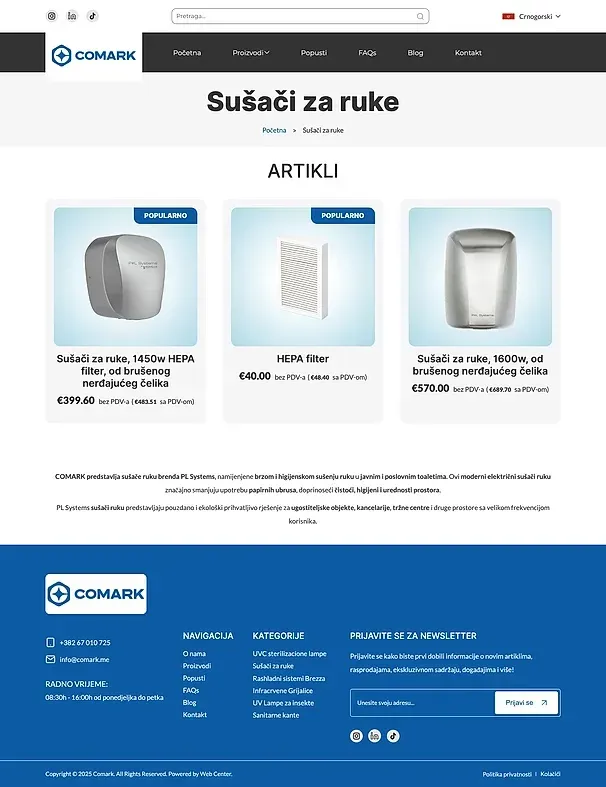 UVC-Sterilisationslampen und Händetrockner — die Website von Comark