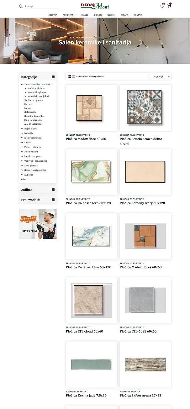 Sortiment und Fliesen- und Sanitärausstellung — die Website von Drvomont
