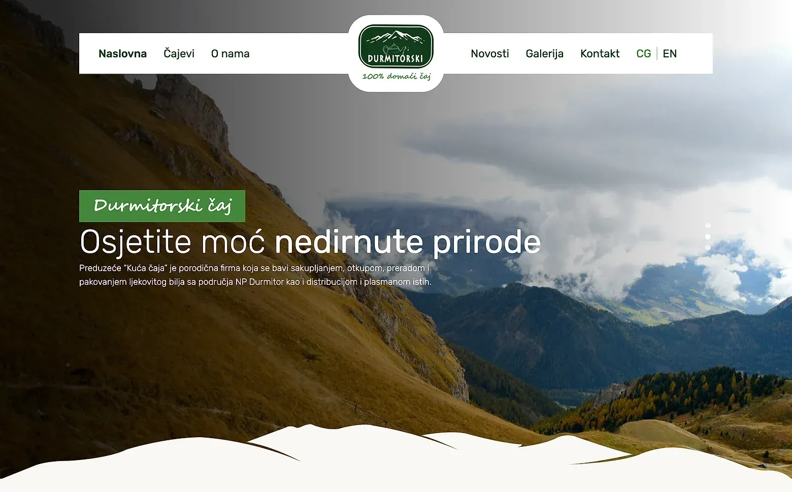 Startseite der Website Durmitorski čaj