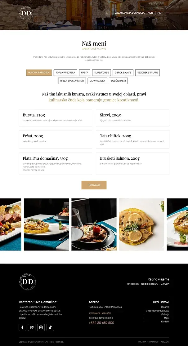 Eventorganisation und Speisekarte — die Website von Dva Domaćina