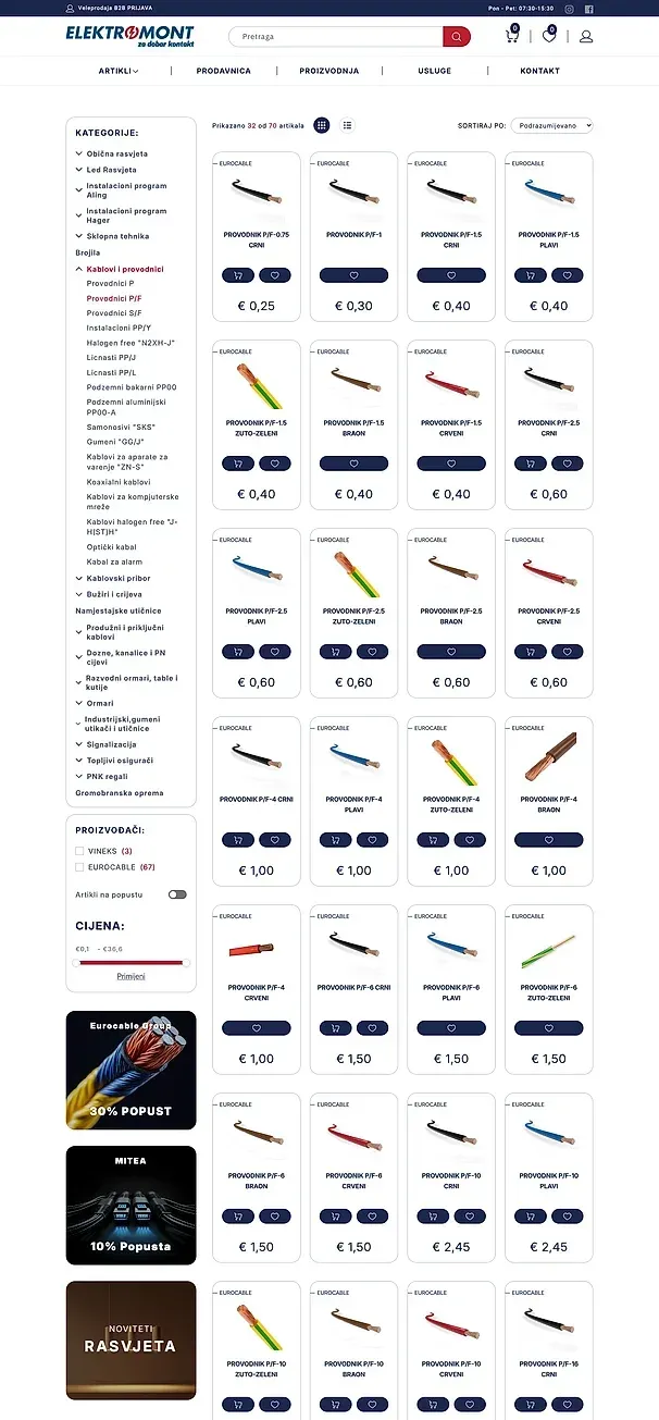 Provodnici P/F und Instalacioni PP/Y — die Website von Elektromont