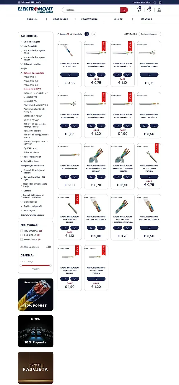 Provodnici P/F und Instalacioni PP/Y — die Website von Elektromont