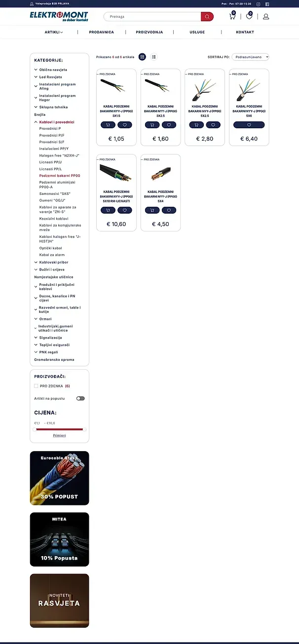 Podzemni bakarni PP00 und Samonosivi "SKS" — die Website von Elektromont