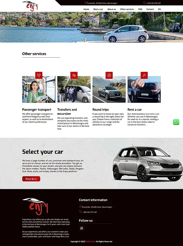 Weitere Leistungen und Kontakt — die Website von Enjoy Rent a Car