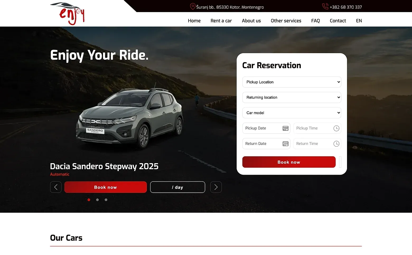 Naslovna strana sajta Enjoy Rent a Car
