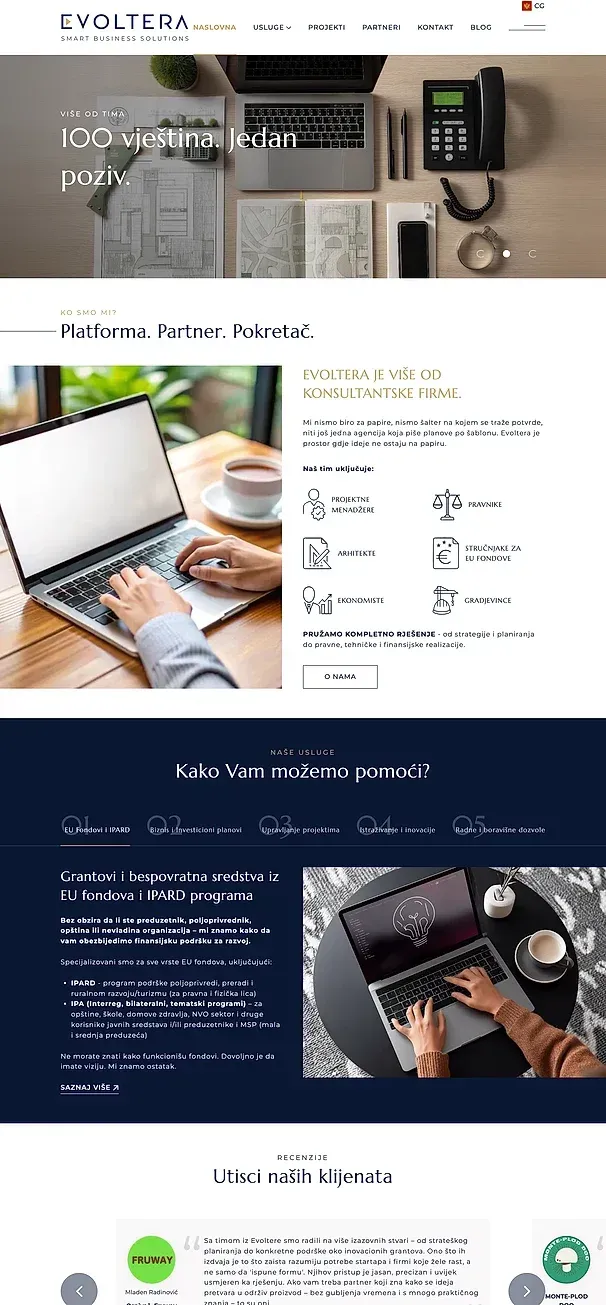 Index.html und EU Fondovi i IPARD — die Website von Evoltera
