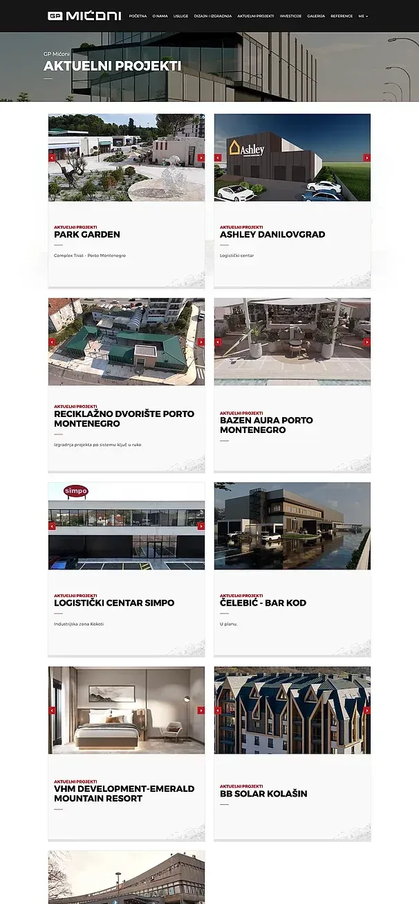 DIZAJN I IZGRADNJA and AKTUELNI PROJEKTI — the GP Mićoni site