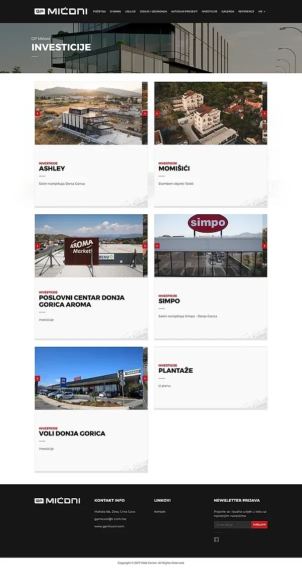 Investments and Gallery — the GP Mićoni site