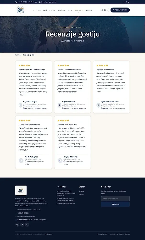 RECENZIJE und Kontakt — die Website von Greben Boat Tours
