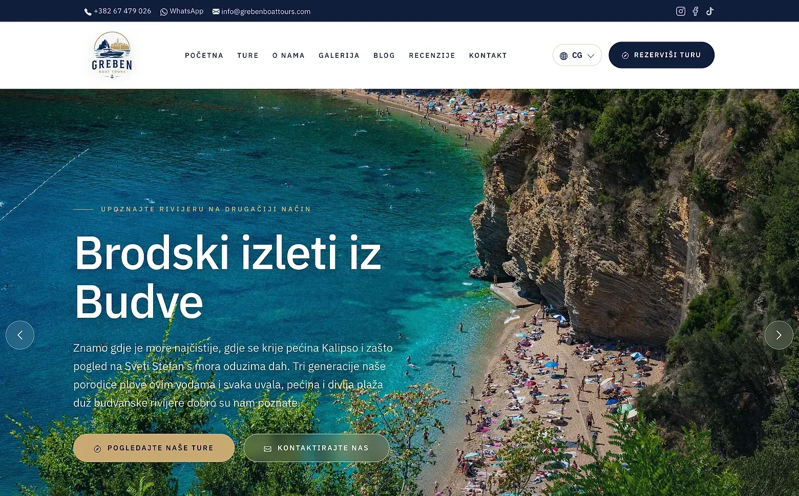 Home page of the Greben Boat Tours website