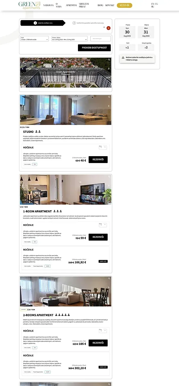 Kontakt und REZERVIŠI — die Website von Green Apartments