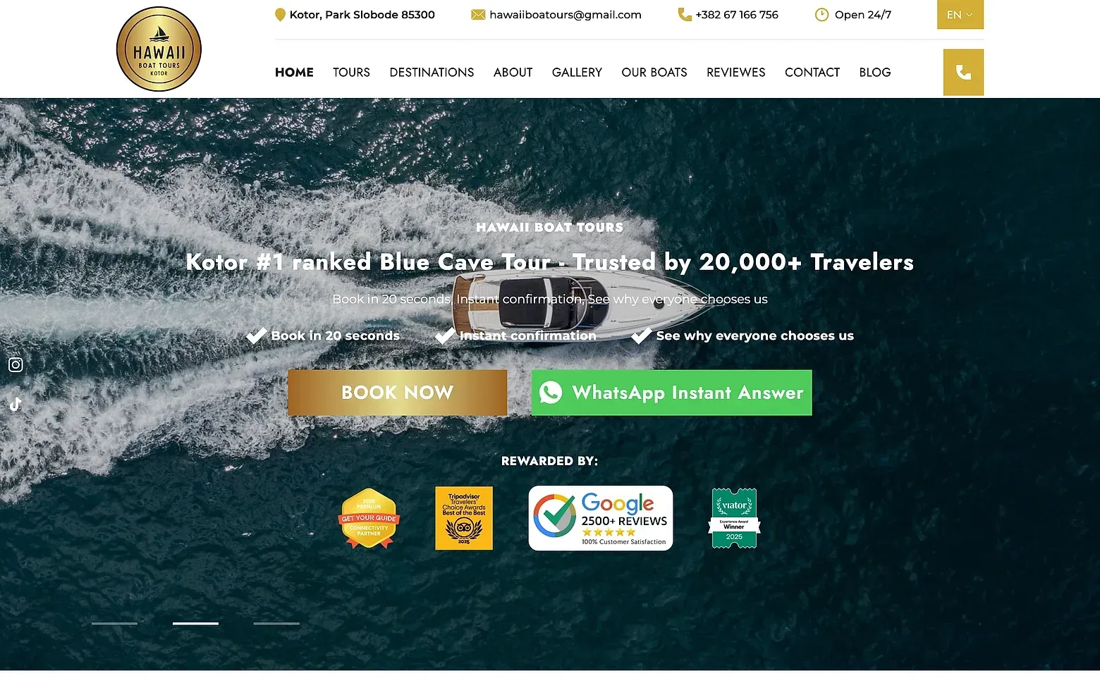 Home page of the Hawaii Boat Tours website
