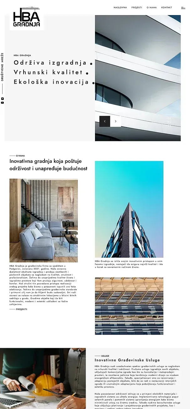 Projekte und Über uns — die Website von HBA Gradnja