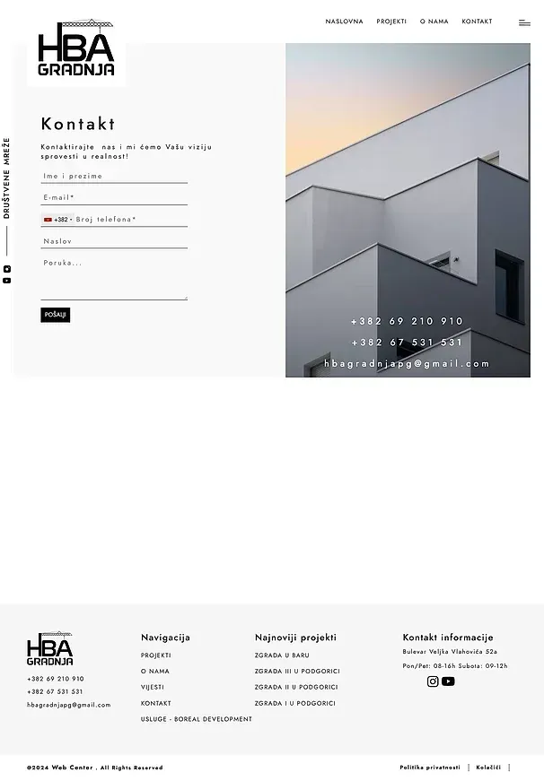 Kontakt und Neuigkeiten — die Website von HBA Gradnja