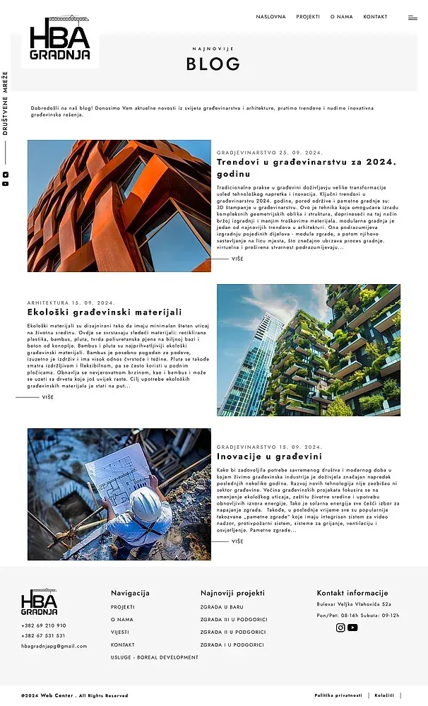 Kontakt und Neuigkeiten — die Website von HBA Gradnja