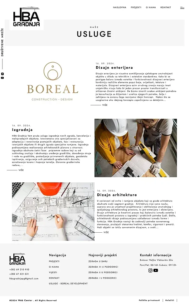 Leistungen — Boreal Development — die Website von HBA Gradnja