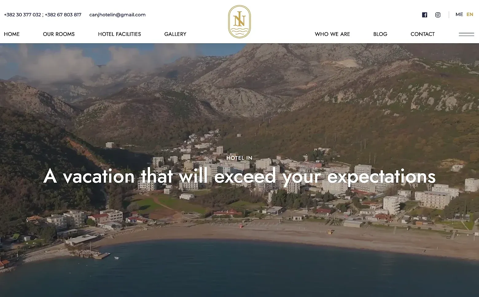 Home page of the Hotel IN website